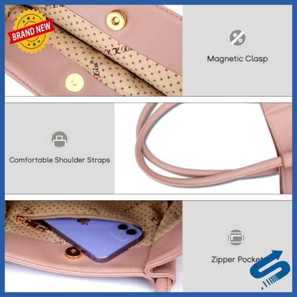 Large Vegan Leather Tote Bag for Women with Laptop Compartment Travel Purse - Picture 5 of 7